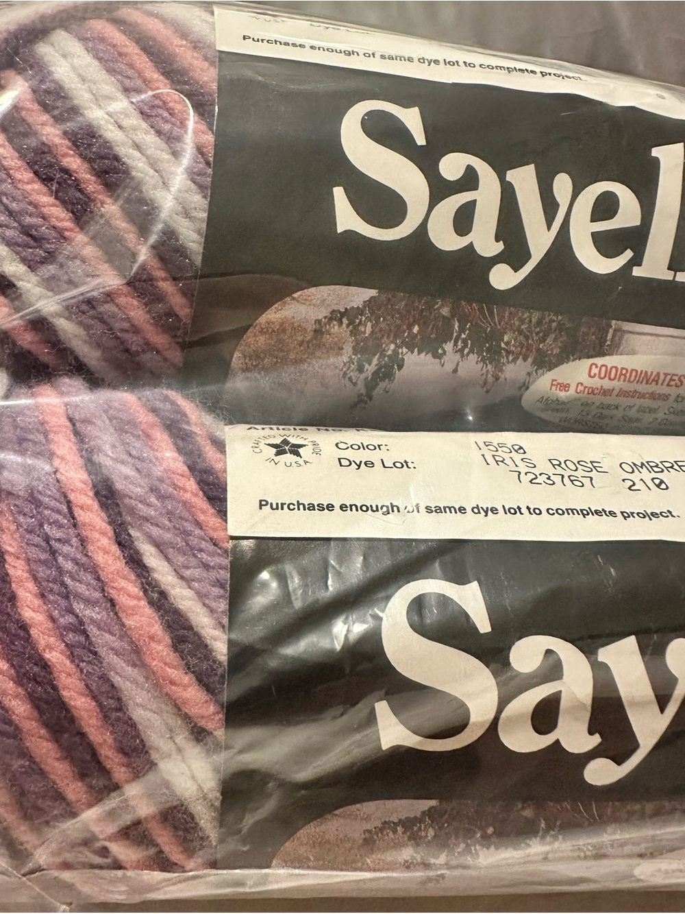Sayelle Iris Rose Ombre 1550 Acrylic Yarn, 4-Ply Worsted 3 Skeins Same Dye Lot